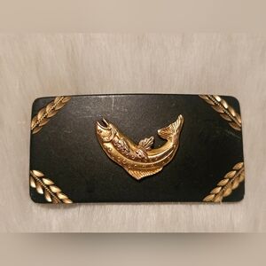 VTG BASS Anglers Sportsman Society Fisherman Fish 3" Brass Belt Buckle